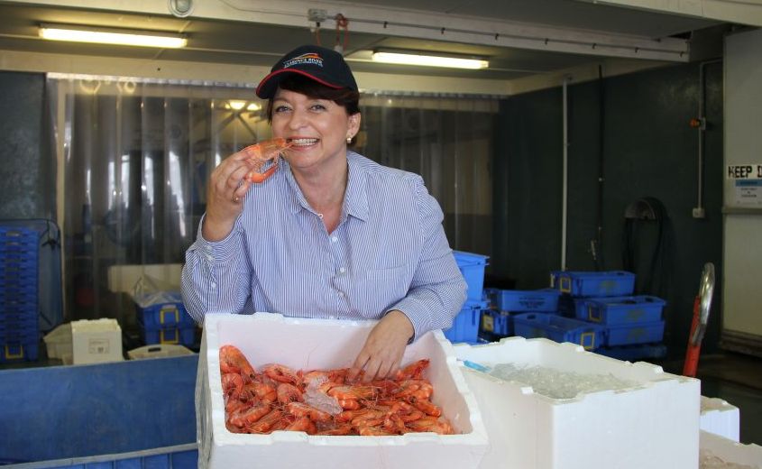 GOOD CATCH: New Clarence River Fishermen's Co-operative general manager Danielle Adams gets playful with some delicious Yamba prawns. Photo: Rodney Stevens/Daily Examiner GOOD CATCH: New Clarence River Fishermen's Co-operative general manager Danielle Adams gets playful with some delicious Yamba prawns. Photo: Rodney Stevens/Daily Examiner